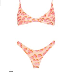 Triangl Pink Leopard Print Velvet Maia Bikini XS
